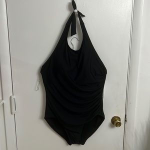 Calvin Klein | Black Halter Top Rushed one piece Swimsuit | size 16